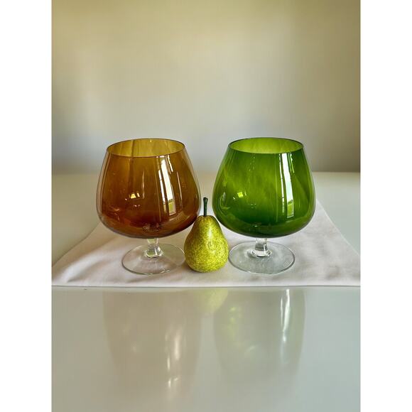 Brandy Snifters Mid Century Modern Oversized-Green / Amber Set of 2-Vintage - Picture 1 of 5
